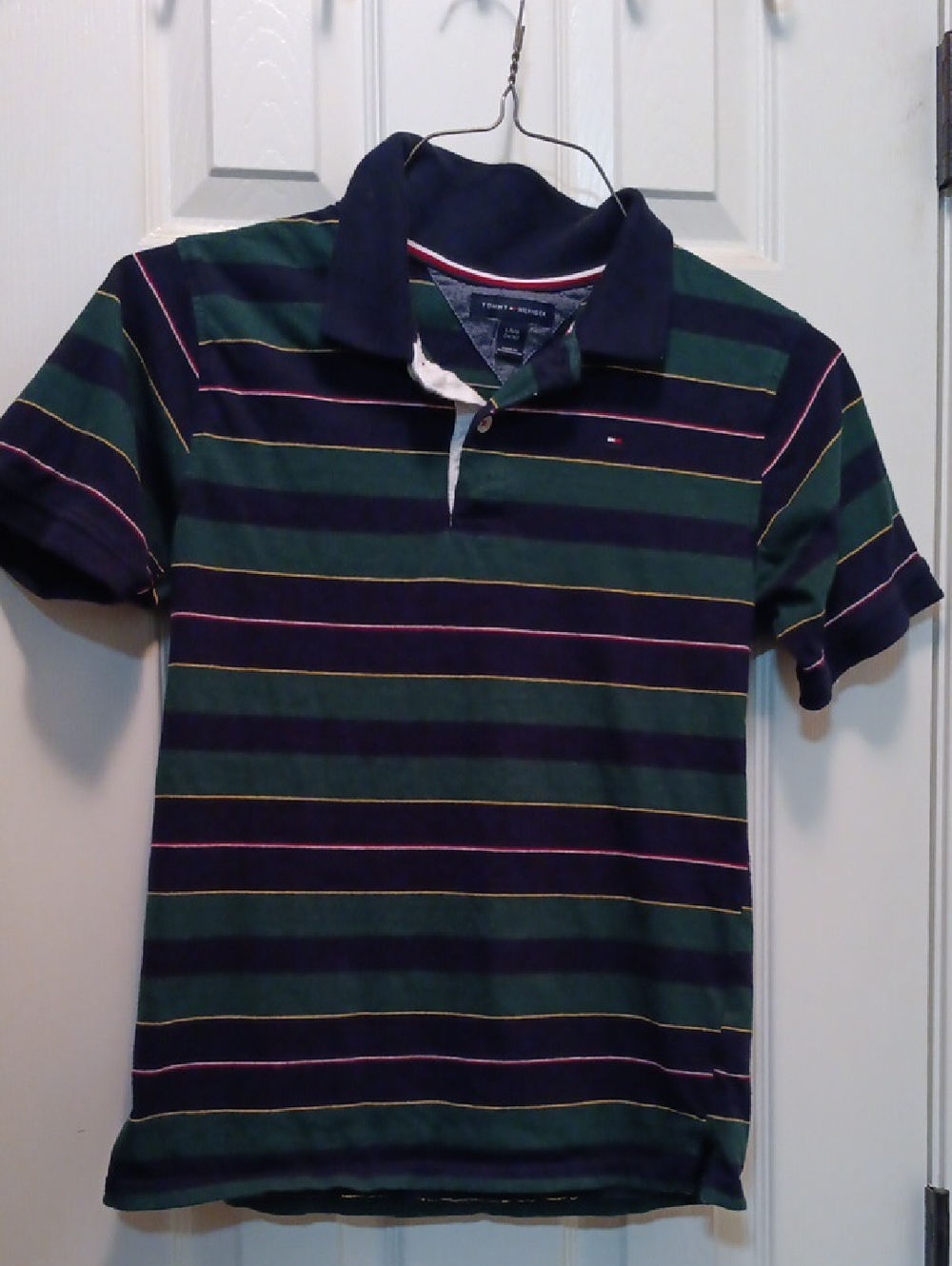 Tommy Hilfiger Navy, Green & Pink Thin-Striped Polo